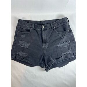 Distressed Black Denim Shorts